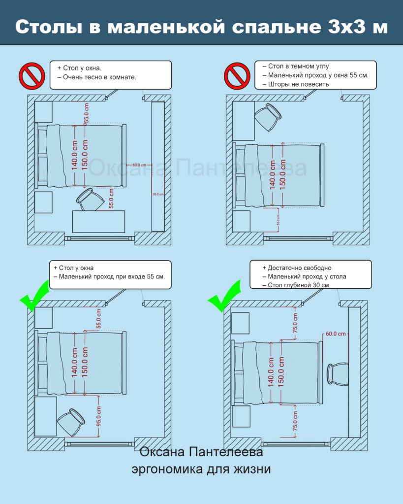 стол в маленькой спальне где поставить