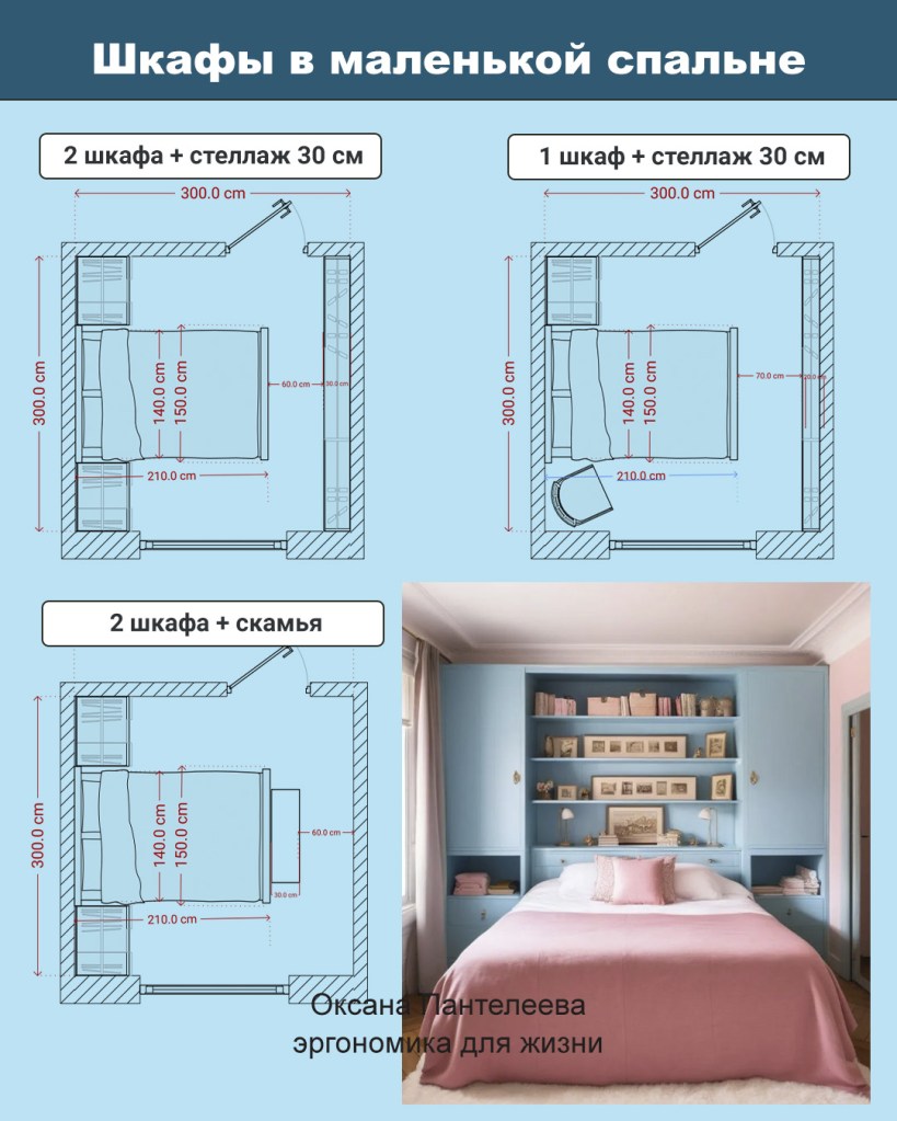 где поставить шкаф в маленькой спальне